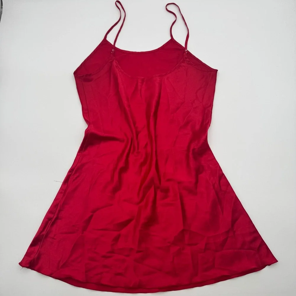 Red Sexy Satin Chemise Spaghetti Strap Sleepwear Slip Dress Large Silky - Picture 3 of 5